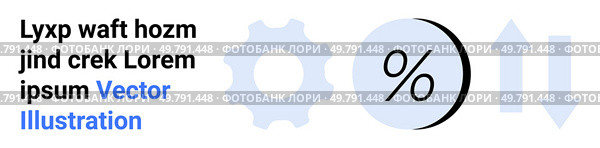 Gear, percentage sign, and up-down arrows in blue and black. Ideal for business analytics, financial services, performance metrics, operational efficiency, trade analysis, corporate dashboards. Gear, Percentage Sign, and Up-Down Arrows Emphasizing Business Performance Metrics. Стоковая иллюстрация, агентство Ingram Publishing / Фотобанк Лори