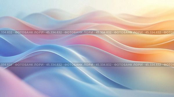 Gentle waves of soft pastel colors undulate gracefully, creating a serene and calming atmosphere at dawn. Стоковое AI-изображение, AI-художник Сергей Толмачёв / Фотобанк Лори