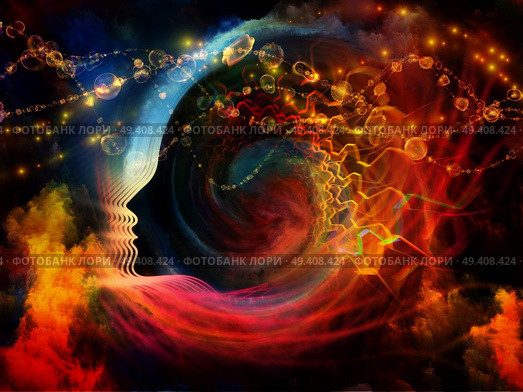 Geometry of the Soul series two. Interplay of human profile and abstract elements on the subject of spirituality, science, creativity and human mind. Стоковое фото, агентство Ingram Publishing / Фотобанк Лори