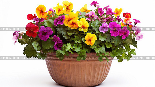 geraniums flower pot white background ai generated. Стоковое AI-изображение, AI-художник Vectorwin / Фотобанк Лори
