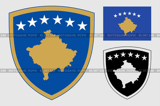 Герб и флаг Косово. The coat of arms of Kosovo. Flag. Редакционная иллюстрация, иллюстратор Гербы Флаги / Фотобанк Лори