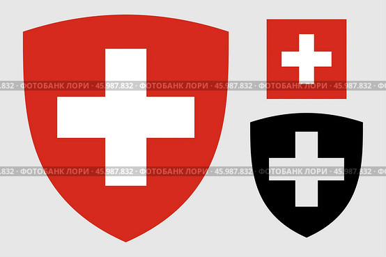 Герб и флаг Швейцарии. The coat of arms of Switzerland. Flag. Редакционная иллюстрация, иллюстратор Гербы Флаги / Фотобанк Лори