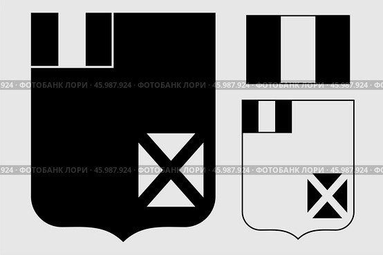 Герб и флаг Уоллиса и Футуны. Гравировка. The coat of arms of Wallis and Futuna. Flag. Engraving print. Редакционная иллюстрация, иллюстратор Гербы Флаги / Фотобанк Лори
