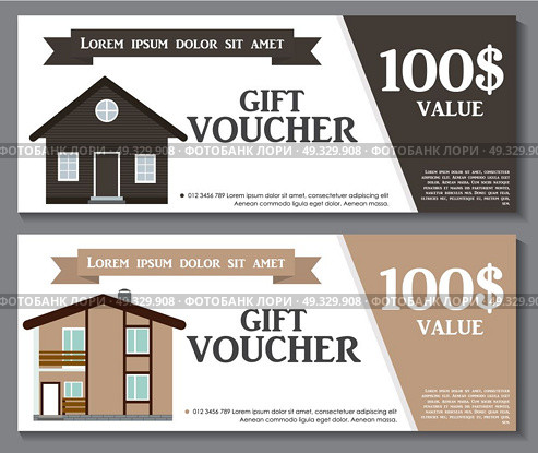 Gift Voucher Template with variation of House Discount Coupon. Vector Illustration. EPS10. Gift Voucher Template with variation of House Discount Coupon. V. Стоковая иллюстрация, агентство Ingram Publishing / Фотобанк Лори