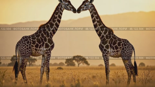 Giraffe in habitat Africa. African savannah. Long neck. AI Generative. Стоковое AI-видео, аниматор Spirit River / Фотобанк Лори