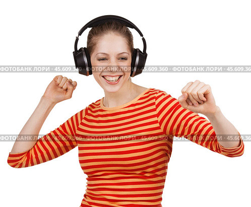 Girl listening to music on headphones. Стоковое фото, фотограф Дмитрий Киселёв / Фотобанк Лори