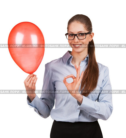 Girl with inflated balloon shows that all okay. Стоковое фото, фотограф Дмитрий Киселёв / Фотобанк Лори
