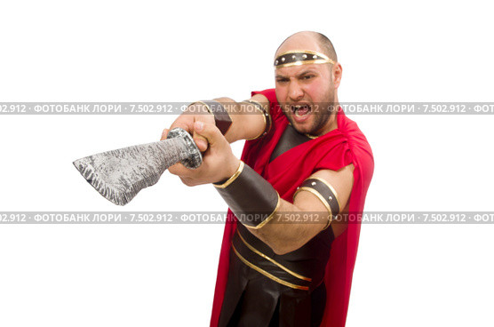 Gladiator holding sword isolated on white. Стоковое фото, фотограф Elnur / Фотобанк Лори
