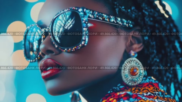 Glamorous Woman with Jeweled Sunglasses and Braids. Стоковое AI-видео, аниматор Данила Большаков / Фотобанк Лори