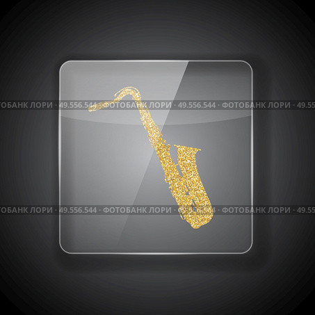 Glass frame on dark Background with bright golden silhouette of saxophone. Vector Illustration. EPS10. Glass frame on dark Background with bright golden silhouette of saxophone. Vector Illustration. Стоковая иллюстрация, агентство Ingram Publishing / Фотобанк Лори