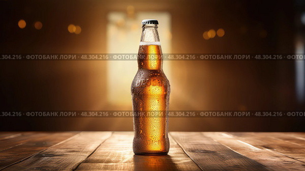 glisten condensation beer bottle. Стоковое AI-изображение, AI-художник Vectorwin / Фотобанк Лори