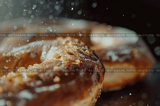 Glistening sugarcoated doughnuts in closeup. Стоковое AI-изображение, AI-художник Иван Рябоконь / Фотобанк Лори