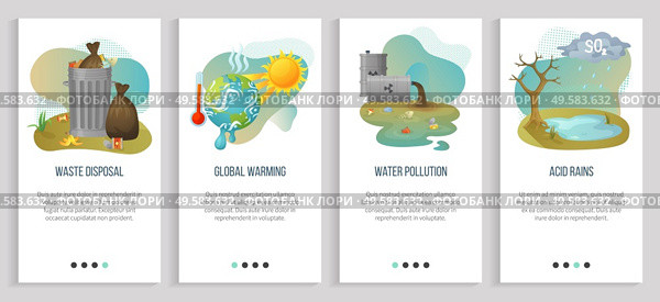Global warming vector, acid rains and harmful substances, garbage disposal heat and hot temperature with melting planet, water pollution. Website or slider app, landing page flat style. Acid Rain and Global Warming Ecology Problems. Стоковая иллюстрация, агентство Ingram Publishing / Фотобанк Лори
