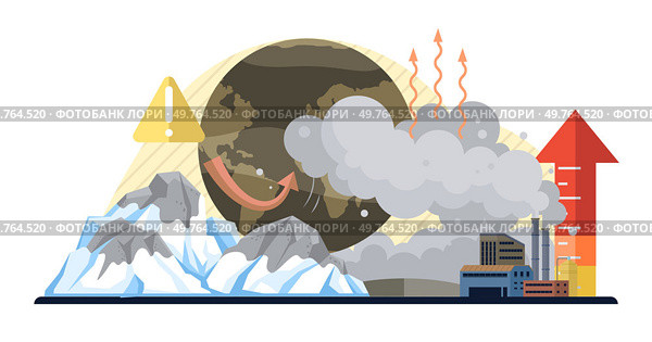 Global warming vector illustration. Environmental conservation is shield, protecting fragile ecosystem from arrows co2 emissions Co2, silent intruder in atmosphere, weaves narrative global warming. Global warming. Contamination, ink staining pages atmospheric purity, narrates tale global warming. Стоковая иллюстрация, агентство Ingram Publishing / Фотобанк Лори