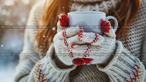 Gloved hands gently cradling a steaming cup of aromatic coffee outdoors. Warm cozy winter scene. Hot Mug of beverage in the wool mittens closeup. Warming drink at cold weather. Hike, camping concept. Стоковое AI-видео, аниматор Марина Демидюк / Фотобанк Лори