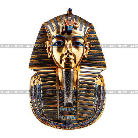 Golden mask of tutankhamun showing ancient egyptian art. Стоковое AI-изображение, AI-художник Иван Рябоконь / Фотобанк Лори
