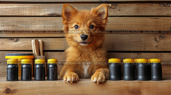 Golden Puppy Guarding the Honey Pot: A Sweet and Furry Scene. Стоковое AI-изображение, AI-художник Данила Большаков / Фотобанк Лори