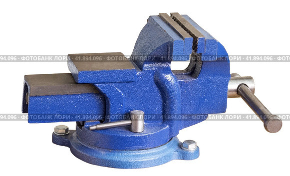 Голубые тиски на белом фоне. Blue vise on a white background. Стоковое фото, фотограф Татьяна Д / Фотобанк Лори