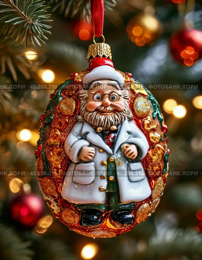 Good Doctor Aibolit, bright Christmas tree toy. New Year's decor. Festive New Year's atmosphere. Стоковое AI-изображение, AI-художник Сергей Елизарьев / Фотобанк Лори