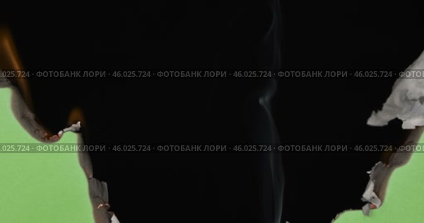 Горящая зеленая бумага на черном фоне. Отверстие в центре начинает гореть. Лист бумаги полностью выгорает. Крупный план. Стоковое видео, видеограф Александр Собко / Фотобанк Лори