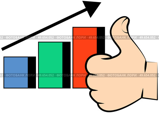 Graph presentation with diagram and human hand showing symbol Like thumb up. Business statistics and analytics with growing lines. Financial indicators and mathematical dynamics with ok sign. Graph presentation with diagram and human hand showing symbol Like thumb up, success in business. Стоковая иллюстрация, агентство Ingram Publishing / Фотобанк Лори