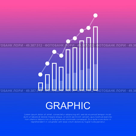 Graphic rising column chart with curve line and white points above and written information under. Column chart showing the growth on a light background. Vector illustration of progress in business. Graphic Rising Column Chart and Text under It. Стоковая иллюстрация, агентство Ingram Publishing / Фотобанк Лори