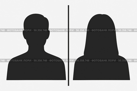 Grayscale silhouette of male and female figures. Стоковое AI-изображение, AI-художник Андрей Бакусов / Фотобанк Лори