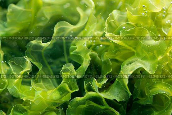 Green sea lettuce forming abstract pattern with air bubbles. Стоковое AI-изображение, AI-художник Иван Рябоконь / Фотобанк Лори