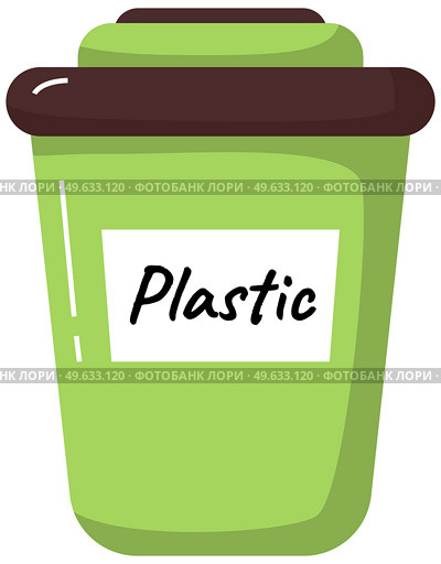 Green trash can with inscription for collecting plastic garbage, zero waste concept isolated on white. People sort trash care for environment. Healthy world and humanity. Plastic rubbish in dumpster. Green large trash can with inscription for collecting plastic garbage, zero waste concept. Стоковая иллюстрация, агентство Ingram Publishing / Фотобанк Лори