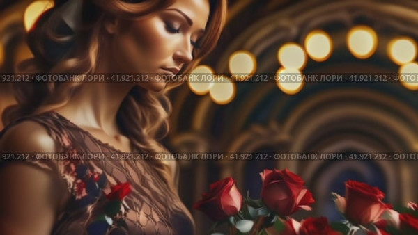 Grieving woman with a bouquet of flowers saying goodbye to the departed. Стоковое AI-видео, аниматор Юрий Поздников / Фотобанк Лори