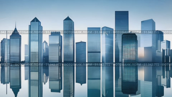 Group of tall buildings standing closely together, showcasing modern architecture in an urban environment. Стоковое AI-видео, аниматор Данила Большаков / Фотобанк Лори