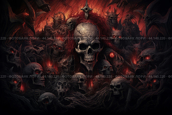 Gruesome Skull creepy blood demons. Generate Ai. Стоковое AI-изображение, AI-художник Иван Рябоконь / Фотобанк Лори