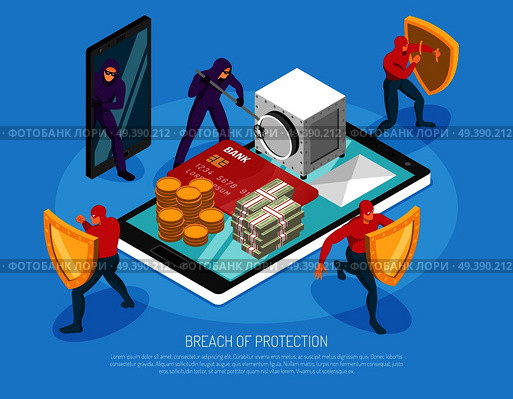Hackers hacking passwords and stealing money horizontal 3d isometric vector illustration. Hacker Horizontal Isometric Illustration. Стоковая иллюстрация, агентство Ingram Publishing / Фотобанк Лори