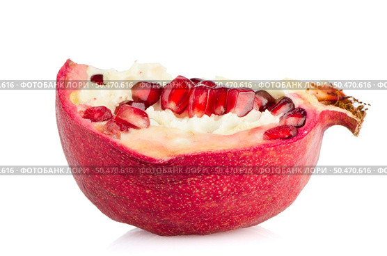 Half ripe pomegranate fruit isolated on white background. Стоковое фото, агентство Ingram Publishing / Фотобанк Лори