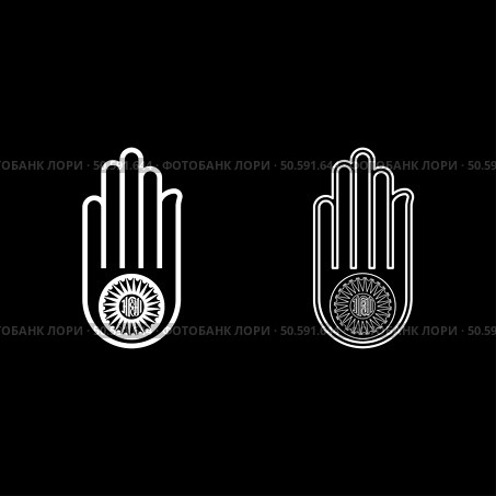 Hand Akhimsa Ahimsa arm Jainism Jain religion symbol Dharma Ahinsa set icon white color vector illustration image simple solid fill outline contour line thin flat style. Hand Akhimsa Ahimsa arm Jainism Jain religion symbol Dharma Ahinsa set icon white color vector illustration image solid fill outline contour line thin flat style. Стоковая иллюстрация, агентство Ingram Publishing / Фотобанк Лори