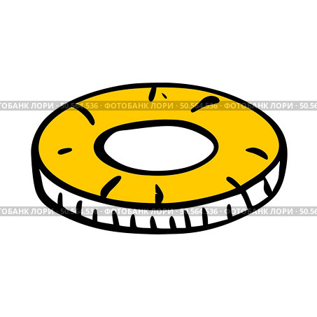 Hand drawn illustration of a single pineapple ring. perfect for tropical themed designs. food related projects. and adding a touch of summer to your work. Стоковая иллюстрация, агентство Ingram Publishing / Фотобанк Лори