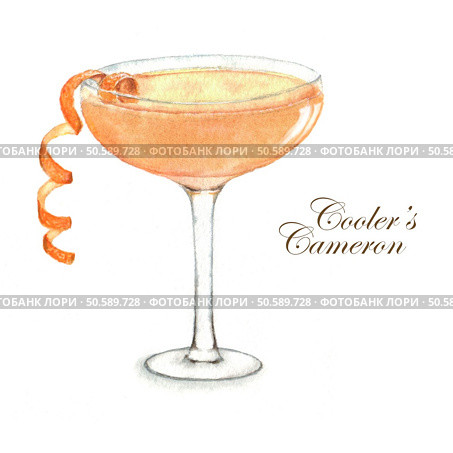 Hand drawn watercolor summer cocktail Cooler’s Cameron isolated on the white background.. Cocktail watercolor illustration. Стоковое фото, агентство Ingram Publishing / Фотобанк Лори