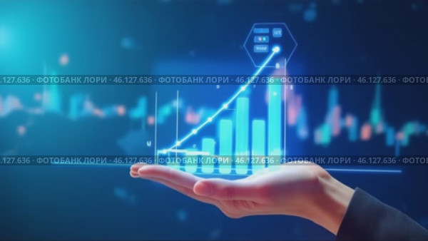 Hand holding a graph with a blue line that is rising. Стоковое AI-видео, аниматор Sergey Grishin / Фотобанк Лори