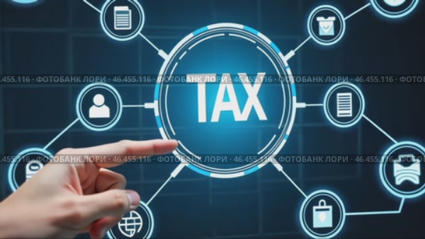 Hand pointing to the word tax on a screen. Стоковое AI-видео, аниматор Sergey Grishin / Фотобанк Лори