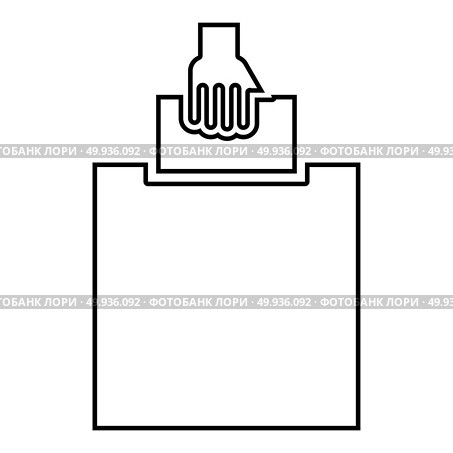 Hand puts a blank in a box for suggestion the voter throws a ticket icon black color vector illustration flat style simple image. Стоковая иллюстрация, агентство Ingram Publishing / Фотобанк Лори