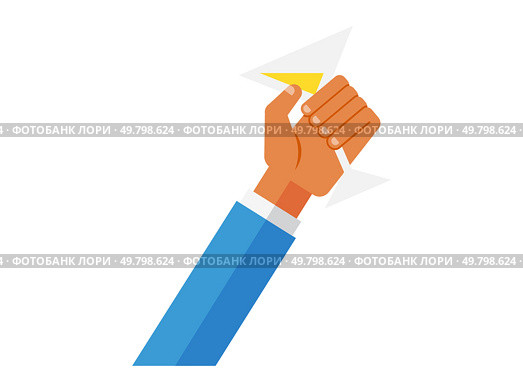 Hand with glass of white wine. Male hand holding shot of alcoholic drink, person says toast, celebrates holiday with cocktail. Wine tasting flat vector for business banner. Hand holding wineglass. Hand with glass of white wine. Male hand holding shot of alcoholic drink, person says toast. Стоковая иллюстрация, агентство Ingram Publishing / Фотобанк Лори