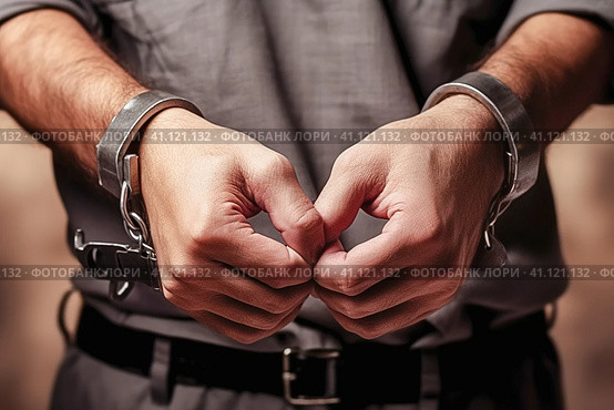 Handcuffed hands close-up. Стоковое AI-изображение, AI-художник Юрий Поздников / Фотобанк Лори