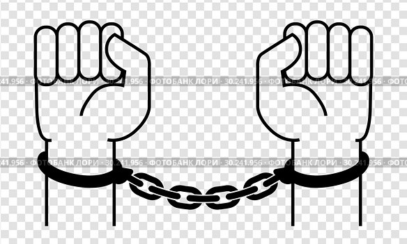 Handcuffs on the hands of the criminal. Стоковая иллюстрация, иллюстратор Сергей Лаврентьев / Фотобанк Лори