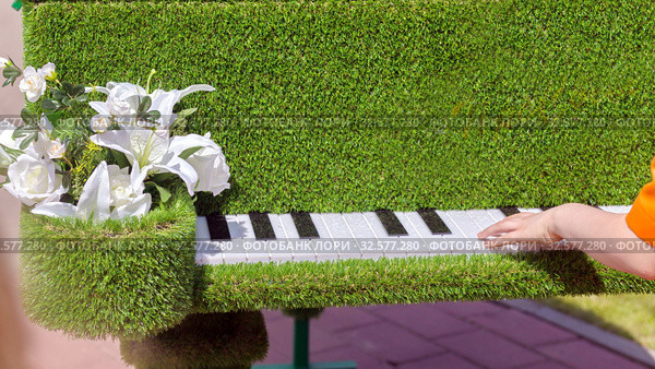 Hands of the girl lie on piano keys, made from plants. Стоковое фото, фотограф Акиньшин Владимир / Фотобанк Лори