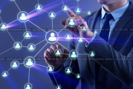 Handsome businessman in social networks concept. Стоковое фото, фотограф Elnur / Фотобанк Лори