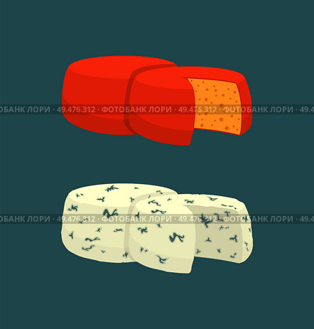 Hard cheese variety isolated icons set vector. Diary product made of milk, homemade natural food with mold and mildew. Meal and rounded snack part. Hard Cheese Variety Icons Set Vector Illustration. Стоковая иллюстрация, агентство Ingram Publishing / Фотобанк Лори