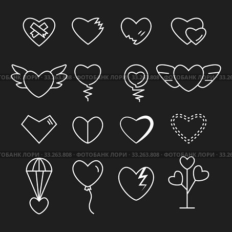 Heart outline white color set. Стоковая иллюстрация, иллюстратор Альдана Прокофьева / Фотобанк Лори