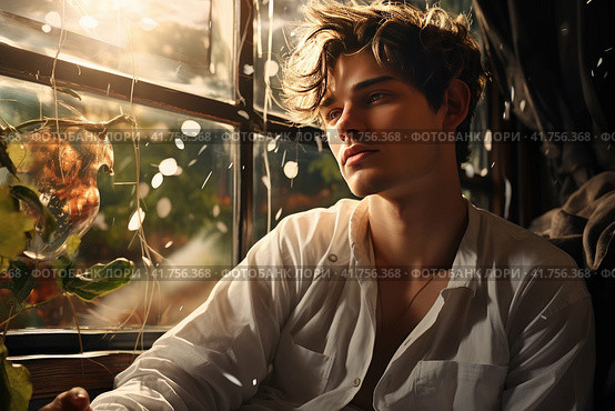 Heartbroken young man experiencing bitterness and disappointment after a difficult breakup. Стоковое AI-изображение, AI-художник Юрий Поздников / Фотобанк Лори