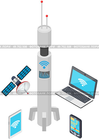 High speed network technology for connection over Internet. Wireless user communication. Base station, mobile data tower, telecommunication signal transmitter. Signal connection equipment. 5G network technology. Connection tower wireless high speed internet. Base station mobile data tower. Стоковая иллюстрация, агентство Ingram Publishing / Фотобанк Лори