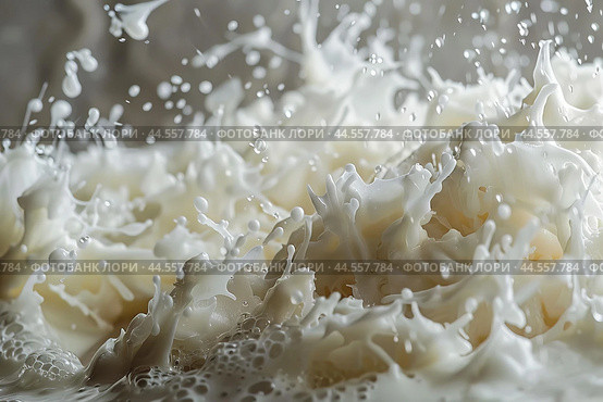 Highspeed capture of milk splashing, creating intricate liquid shapes. Стоковое AI-изображение, AI-художник Иван Рябоконь / Фотобанк Лори